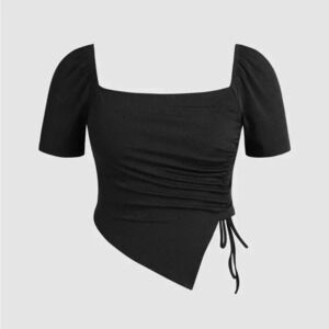 Asymmetrical Hem Drawstring Short Sleeve Tee​